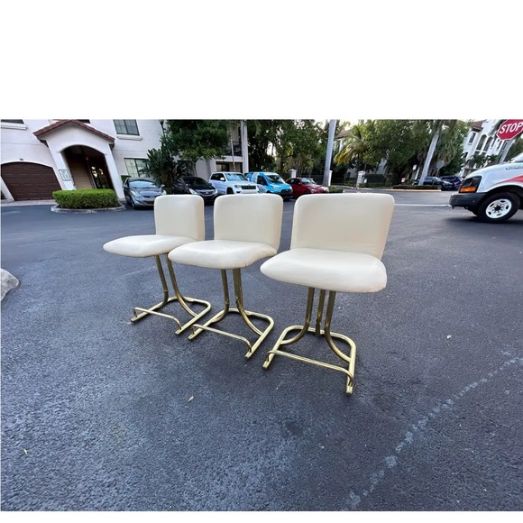 Vintage counter stools DIA brass & cream leather JEANS SHIRT JACKET SHOES - Picture 4 of 12